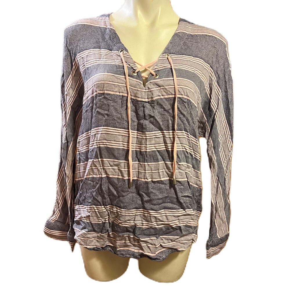 Rails pink striped lace up blouse